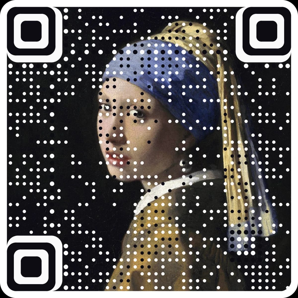 Girl with a Pearl Earring recreated as a scannable QR code — AriaQR